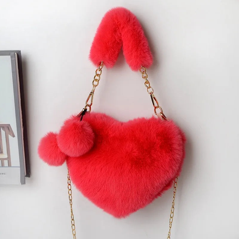 Plush, Fuzzy Heart-shaped Handbag