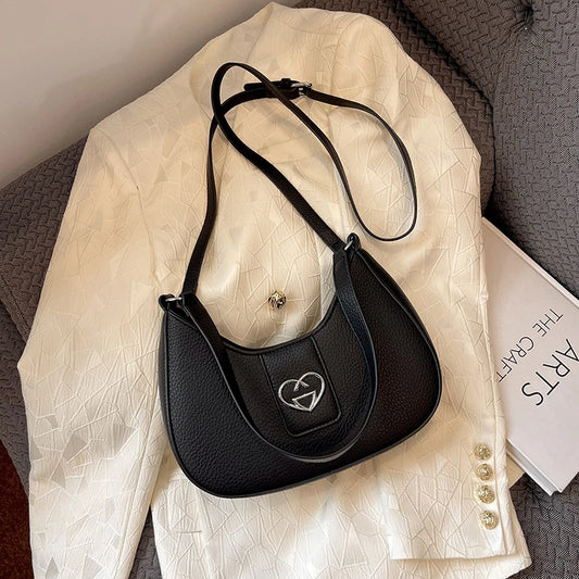 Vegan Leather Half Moon Heart Bag