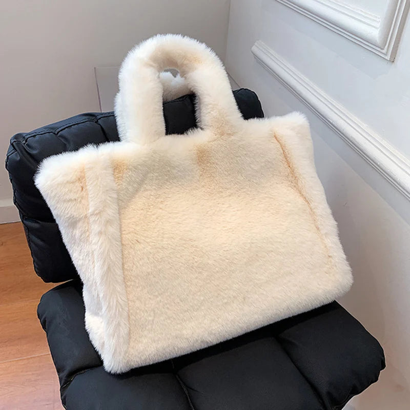 Square Fuzzy Tote With Handles