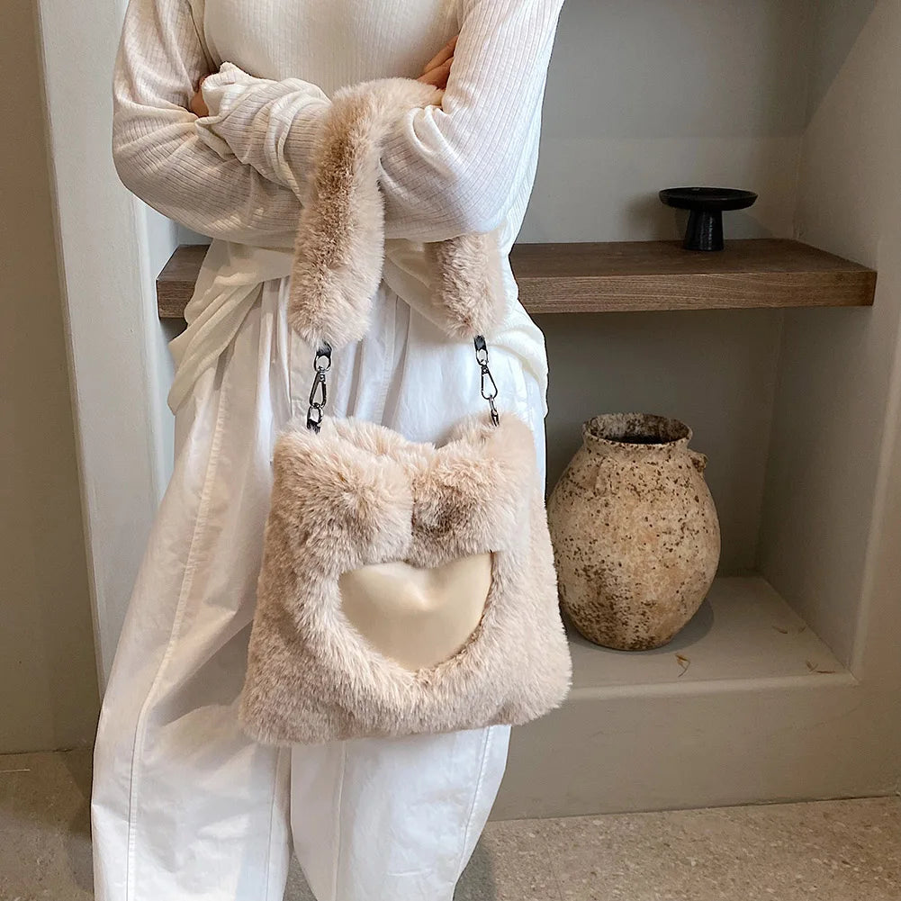 Silk Heart Faux Fur Bag