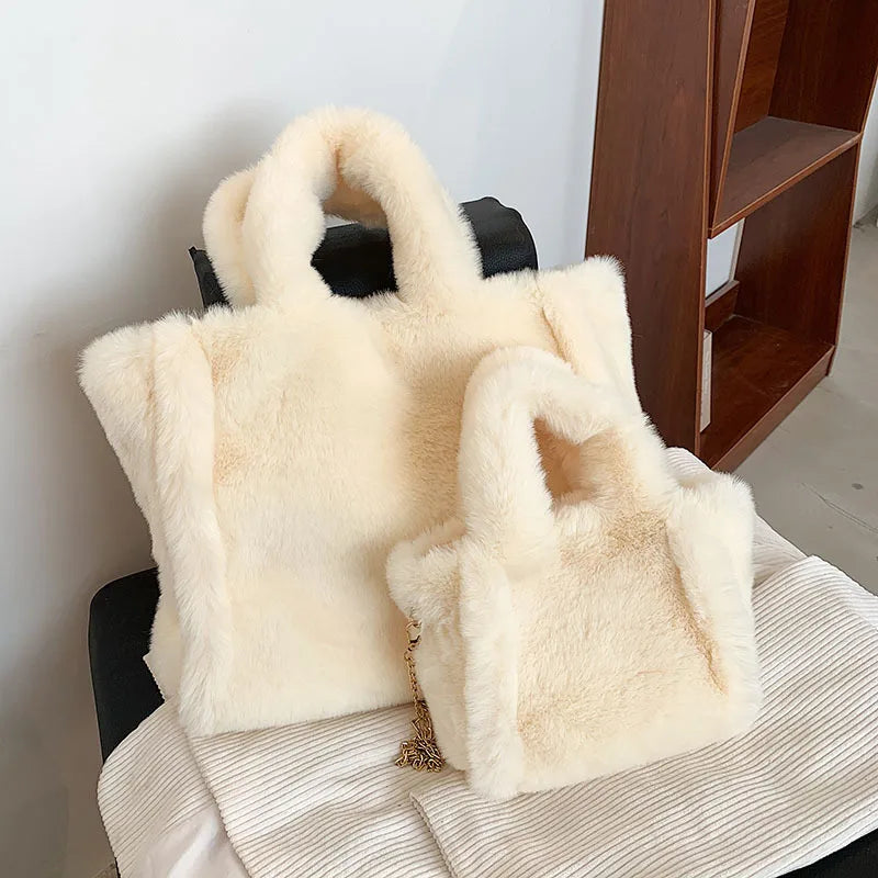 Square Fuzzy Tote With Handles