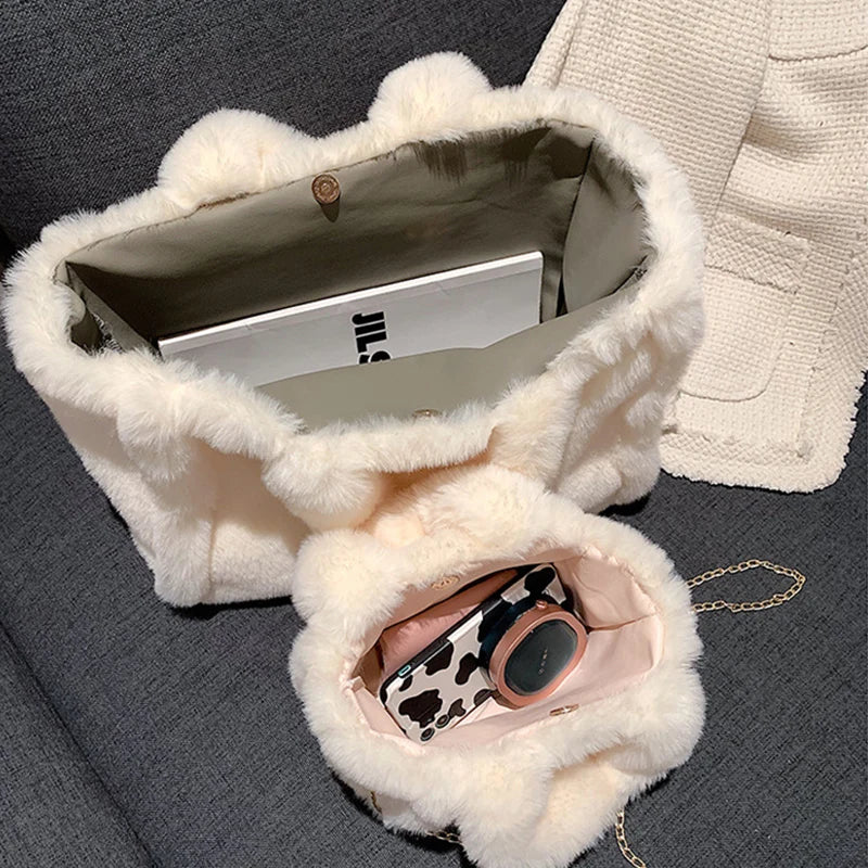 Square Fuzzy Tote With Handles