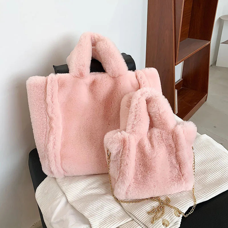 Square Fuzzy Tote With Handles