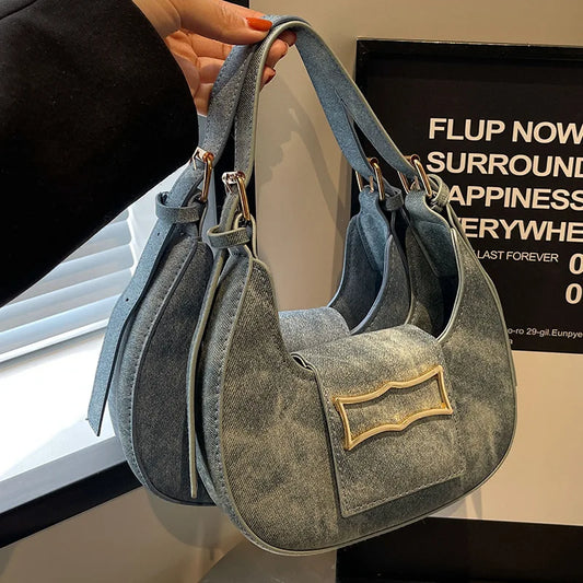 Half moon Blue Jean Shoulder Bag