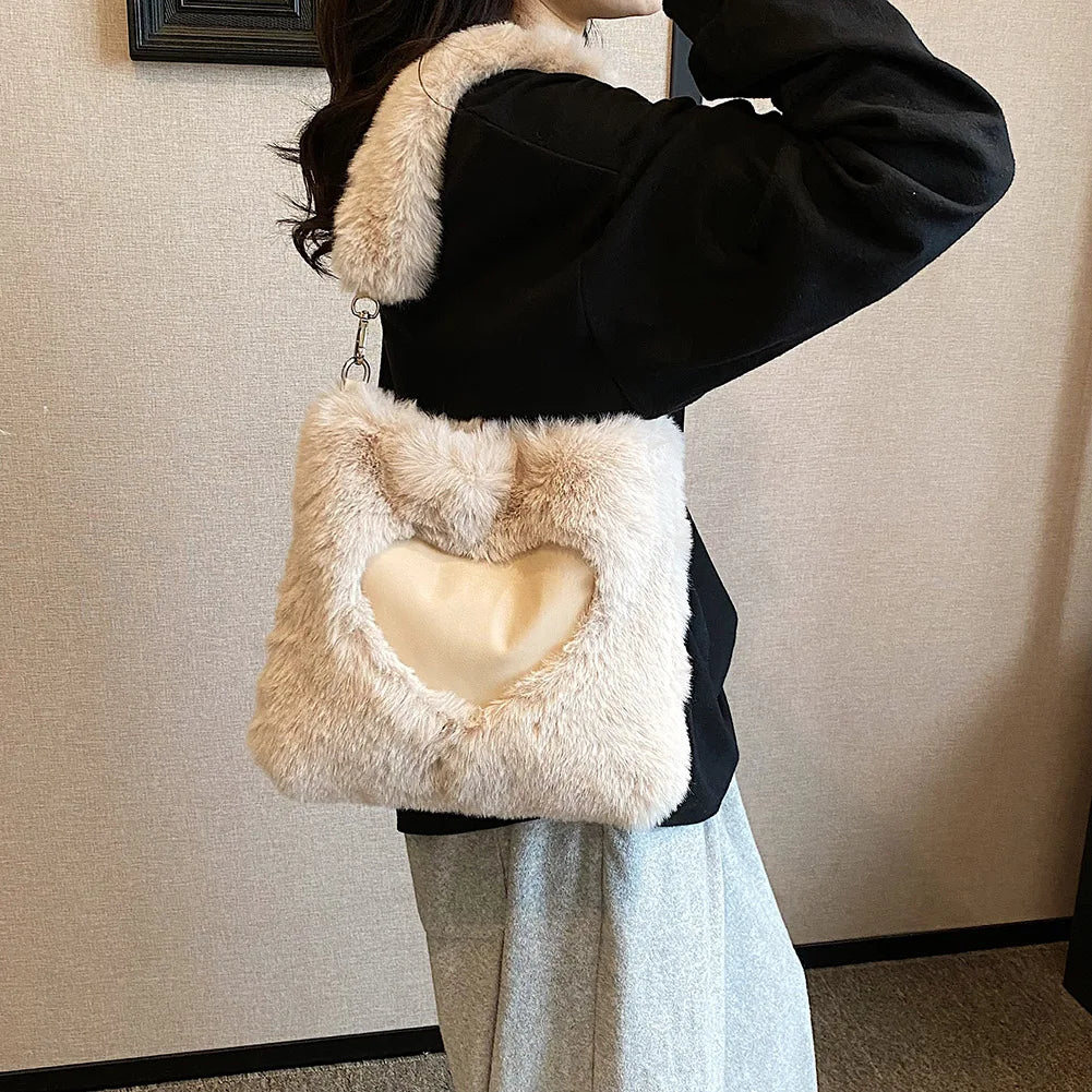 Silk Heart Faux Fur Bag