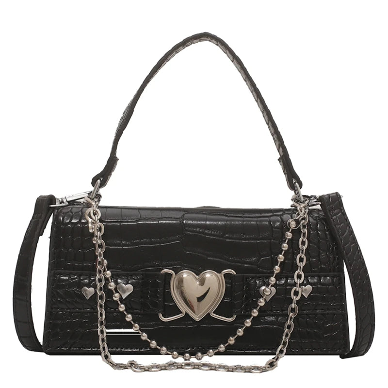 Y2K Heart Charm Vegan Leather Bag